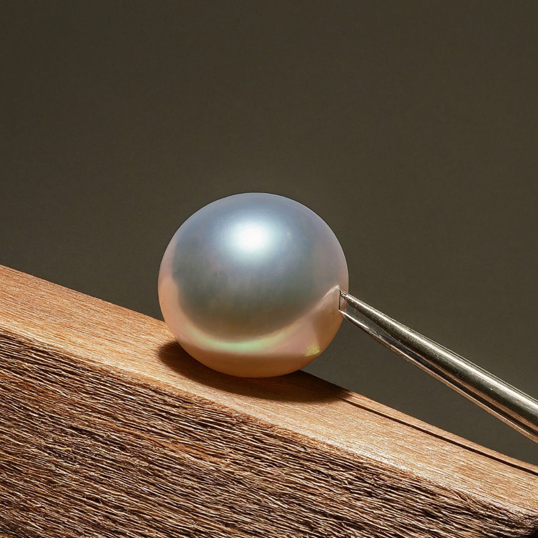 Close-up of a high-luster real pearl reflecting light – one of the key signs of pearl quality