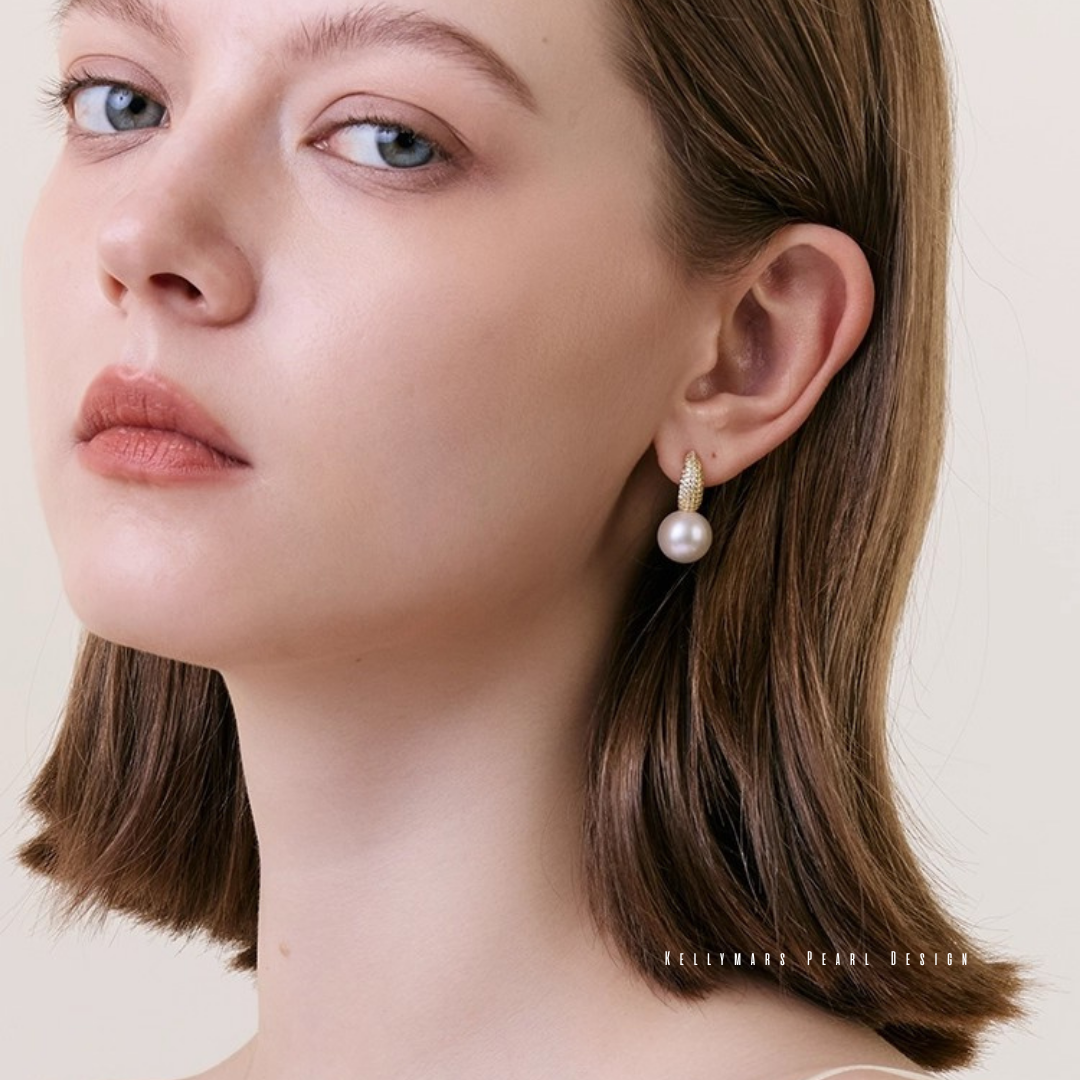 10–10.5mm natural freshwater pearl earrings with gold-tone hoop – dainty pearl jewelry for weddings or everyday wear