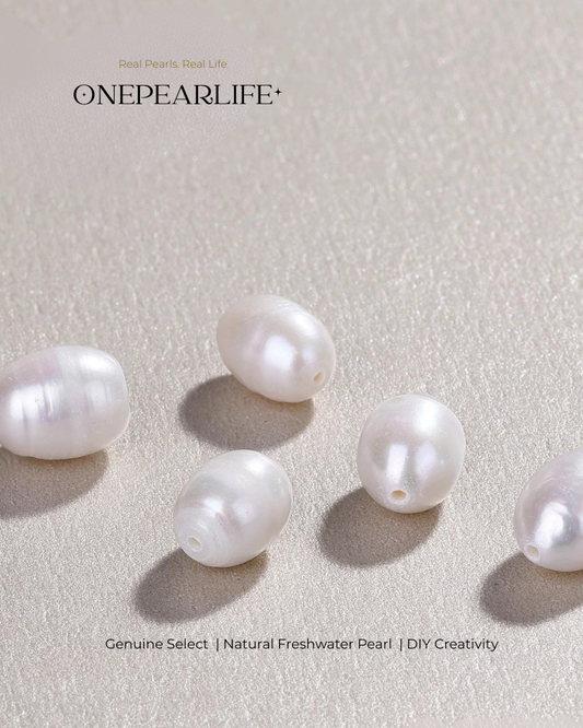 AAA Quality Natural Freshwater Rice-Shaped Full-Drilled Pearl Beads – DIY Necklace & Bracelet Jewelry Making Supplies (Full Strand) Onepearlife