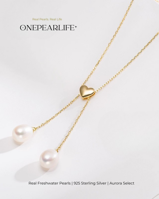 Marielle – AAA Quality Oval Freshwater Pearl Pendant Necklace with Y-Shaped Chain | 8–9mm | 18K Gold Vermeil Onepearlife