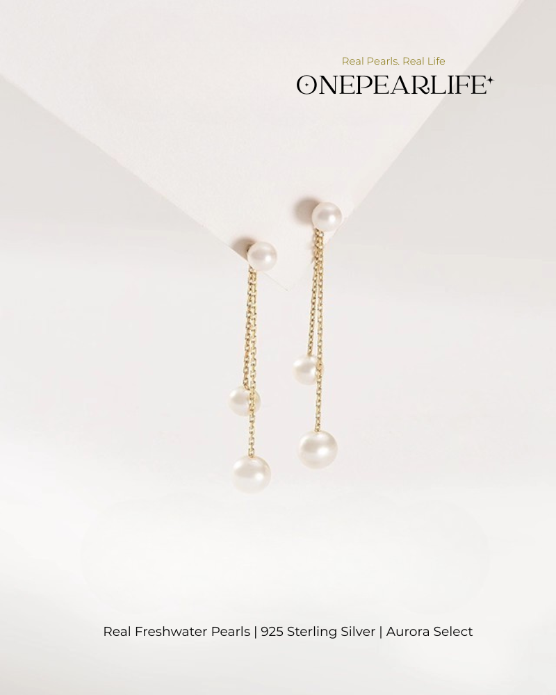 Amira – AAA Quality Natural Freshwater Double Pearl Drop Earrings | Small 4–4.5mm, Large 5–5.5mm | 18K Gold Vermeil