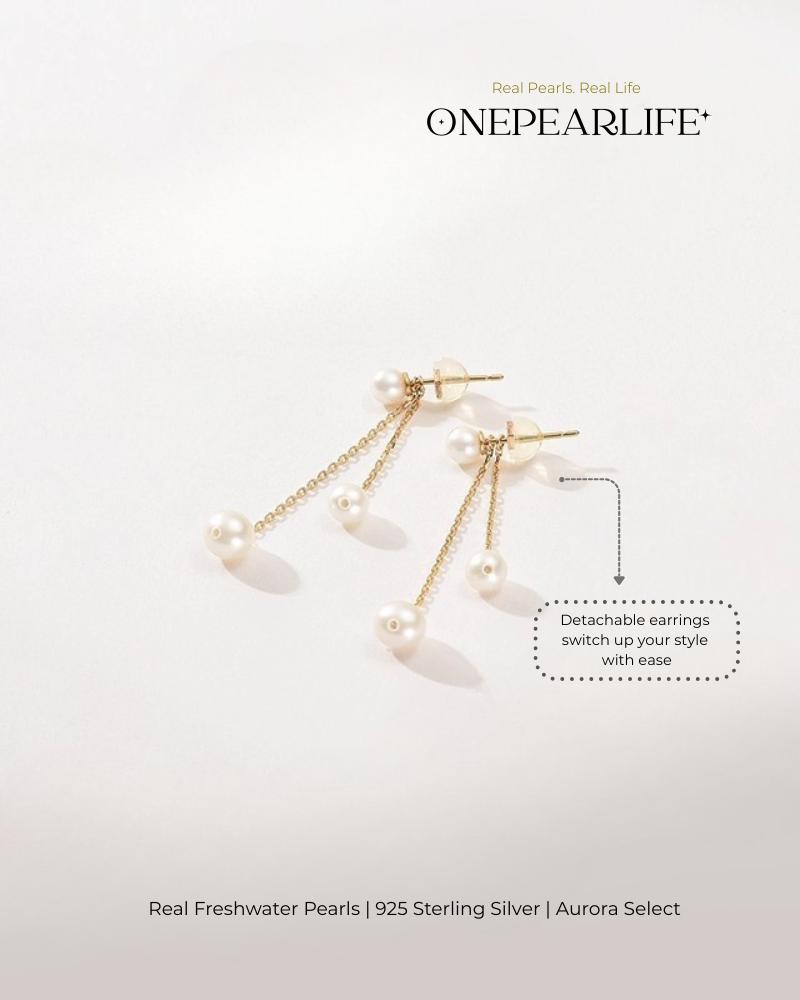 Amira – AAA Quality Natural Freshwater Double Pearl Drop Earrings | Small 4–4.5mm, Large 5–5.5mm | 18K Gold Vermeil