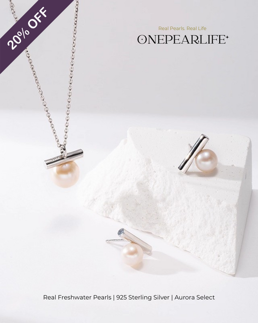Ardella – AAA Quality Freshwater Pearl 2-Piece Jewelry Set | Necklace & Stud Earrings (Necklace 8–8.5mm, Earrings 6–6.5mm, 925 Sterling Silver) Onepearlife