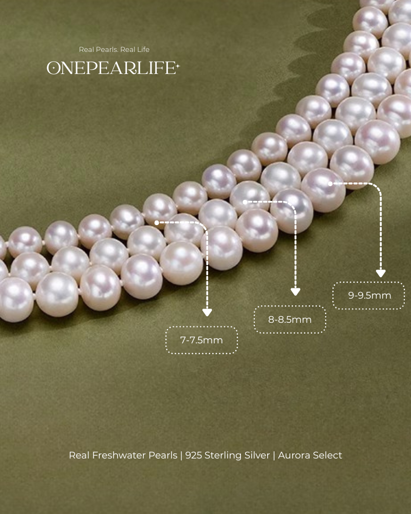 Aurelia – AAA Quality Round Aurora Natural Freshwater Pearl Necklace | 7–9.5mm | 925 Sterling Silver
