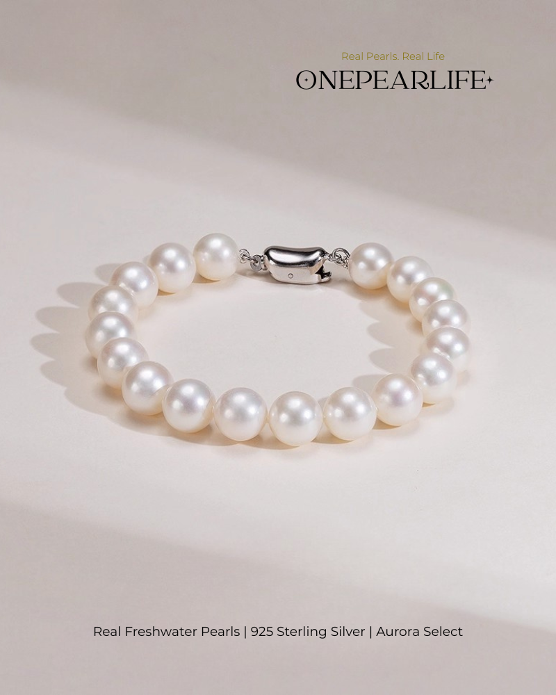 Auris – AAA Quality White Freshwater Pearl Bracelet | 8–8.5 mm | 925 Sterling Silver with Ingots Clasp