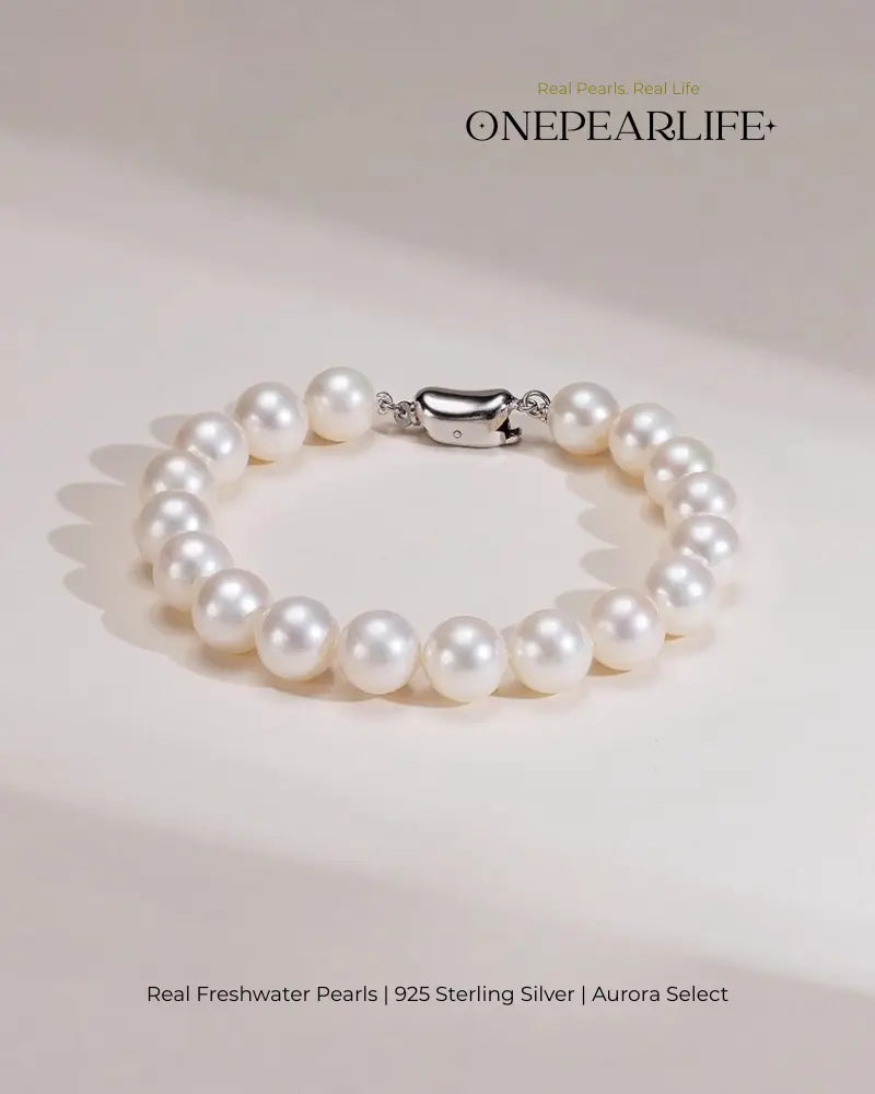 Auris – AAA Quality White Freshwater Pearl Bracelet | 8–8.5 mm | 925 Sterling Silver with Ingots Clasp Onepearlife