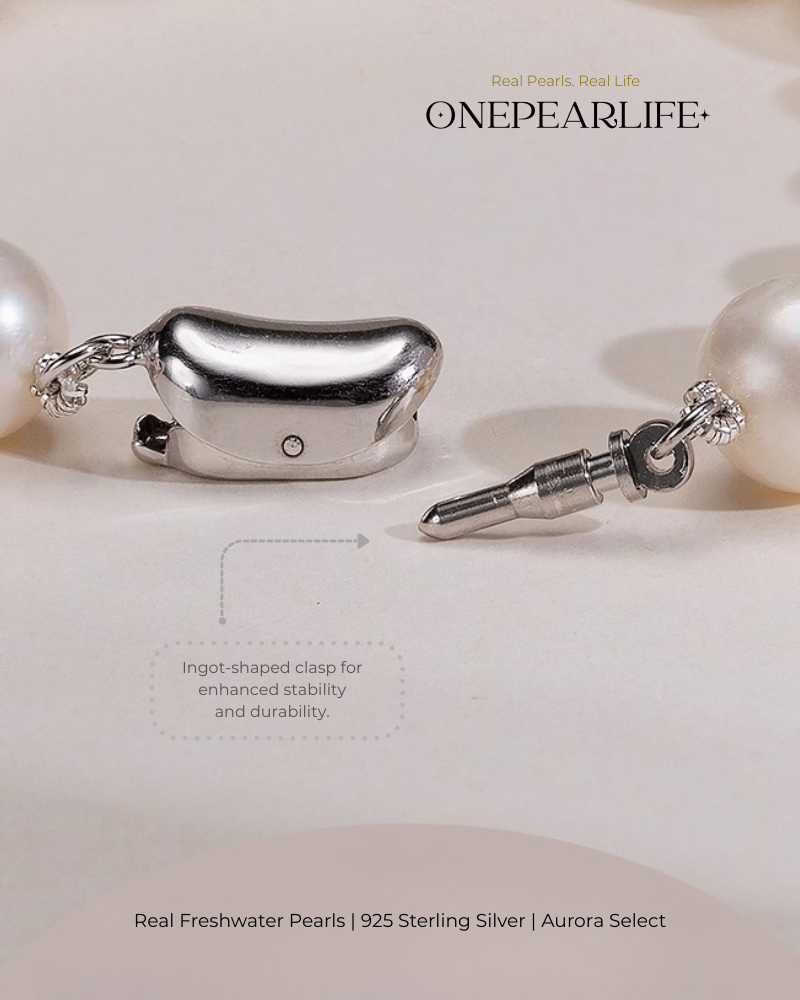 Auris – AAA Quality White Freshwater Pearl Bracelet | 8–8.5 mm | 925 Sterling Silver with Ingots Clasp