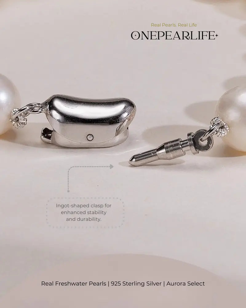 Auris – AAA Quality White Freshwater Pearl Bracelet | 8–8.5 mm | 925 Sterling Silver with Ingots Clasp Onepearlife