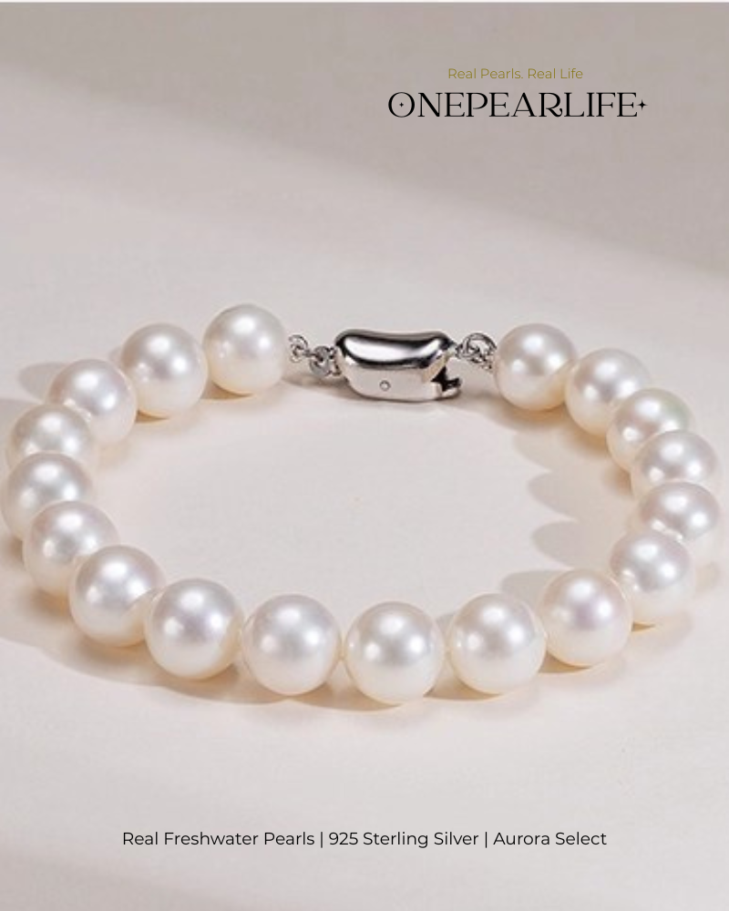 Auris – AAA Quality White Freshwater Pearl Bracelet | 8–8.5 mm | 925 Sterling Silver with Ingots Clasp