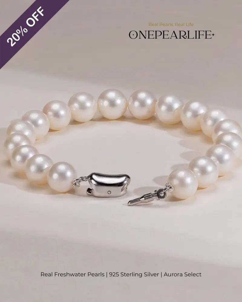 Auris – AAA Quality White Freshwater Pearl Bracelet | 8–8.5 mm | 925 Sterling Silver with Ingots Clasp Onepearlife