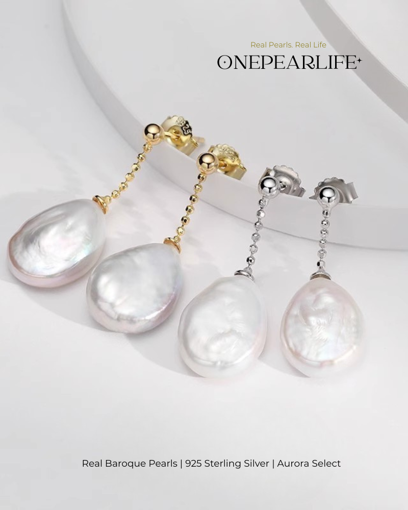 Celia – AAA Quality Natural Baroque Pearl Earrings | 14×11mm | 18K Gold Vermeil or 925 Sterling Silver