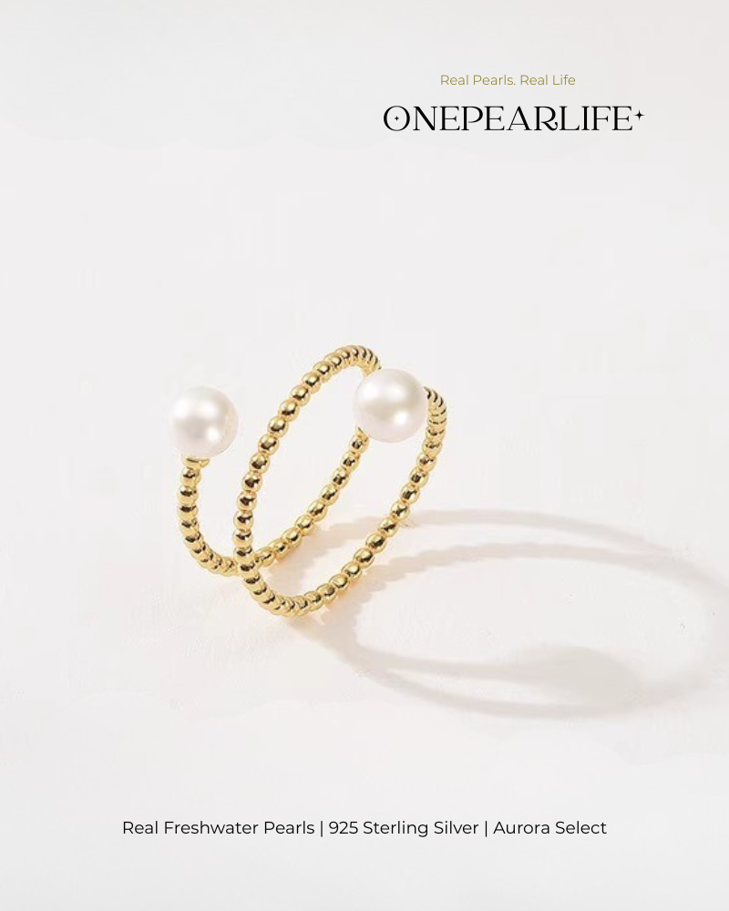 Celira – AAA Quality Natural Freshwater Pearl Adjustable Open Ring | 5–5.5 mm | 18K Gold Vermeil Onepearlife
