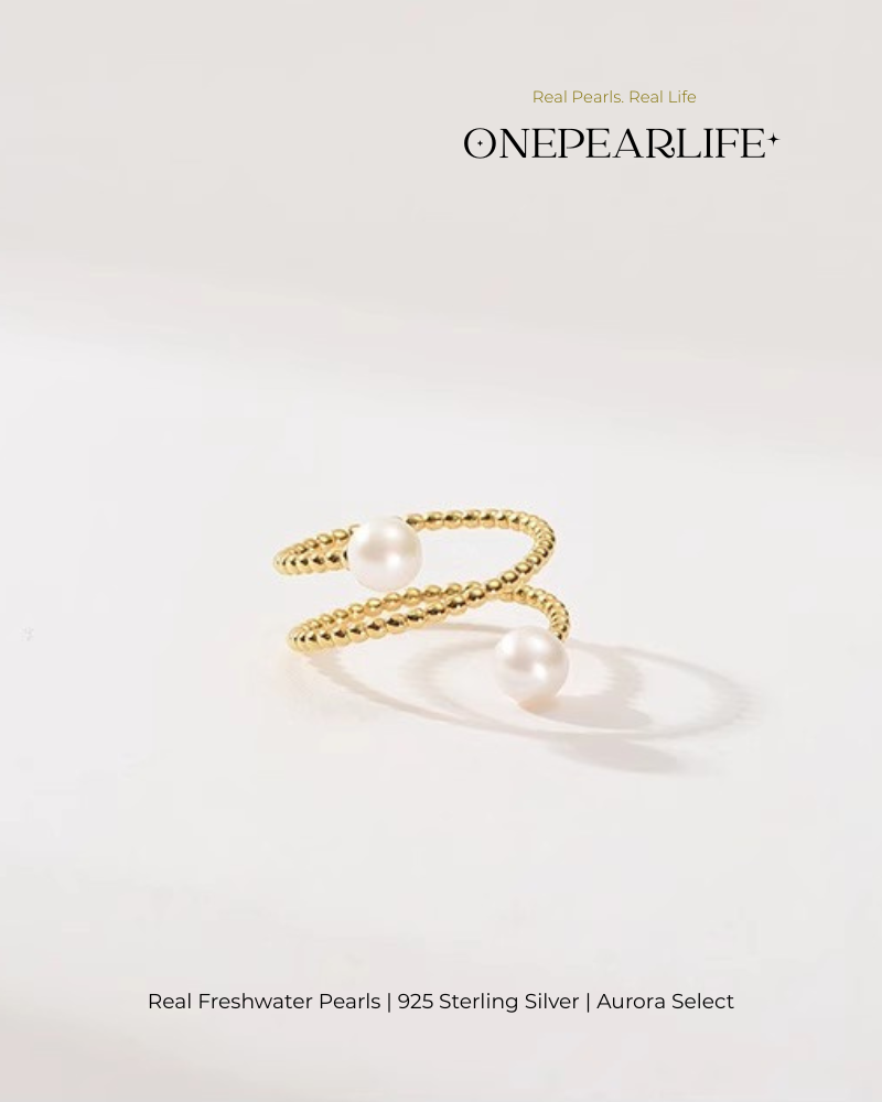 Celira – AAA Quality Natural Freshwater Pearl Adjustable Open Ring | 5–5.5 mm | 18K Gold Vermeil Onepearlife