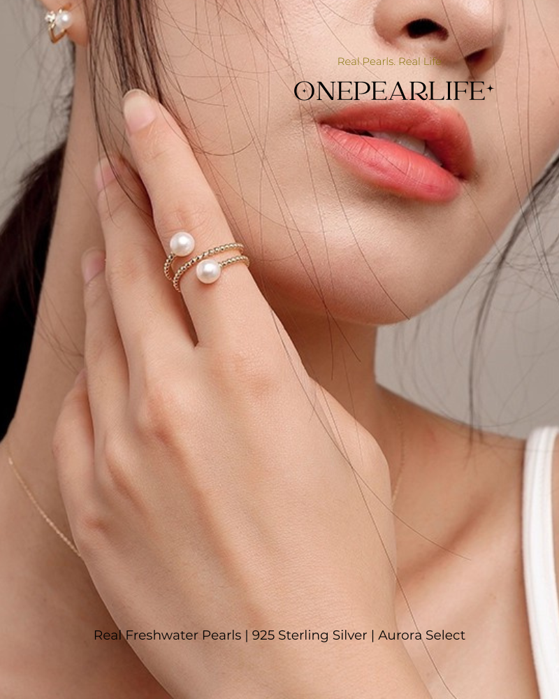 Celira – AAA Quality Natural Freshwater Pearl Adjustable Open Ring | 5–5.5 mm | 18K Gold Vermeil Onepearlife