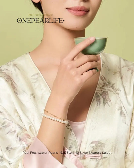 Doria – AAA Quality Double-Layer White Freshwater Pearl Bracelet | 5–5.5 mm | 18K Gold Vermeil Onepearlife