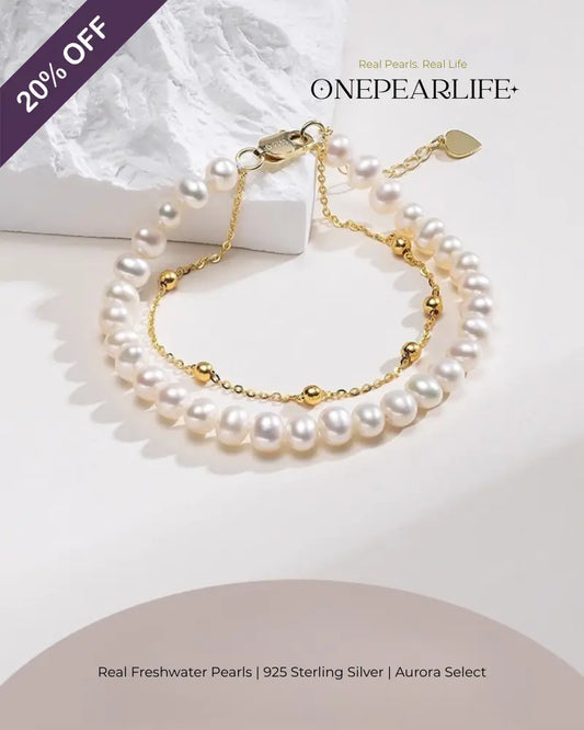 Doria – AAA Quality Double-Layer White Freshwater Pearl Bracelet | 5–5.5 mm | 18K Gold Vermeil Onepearlife