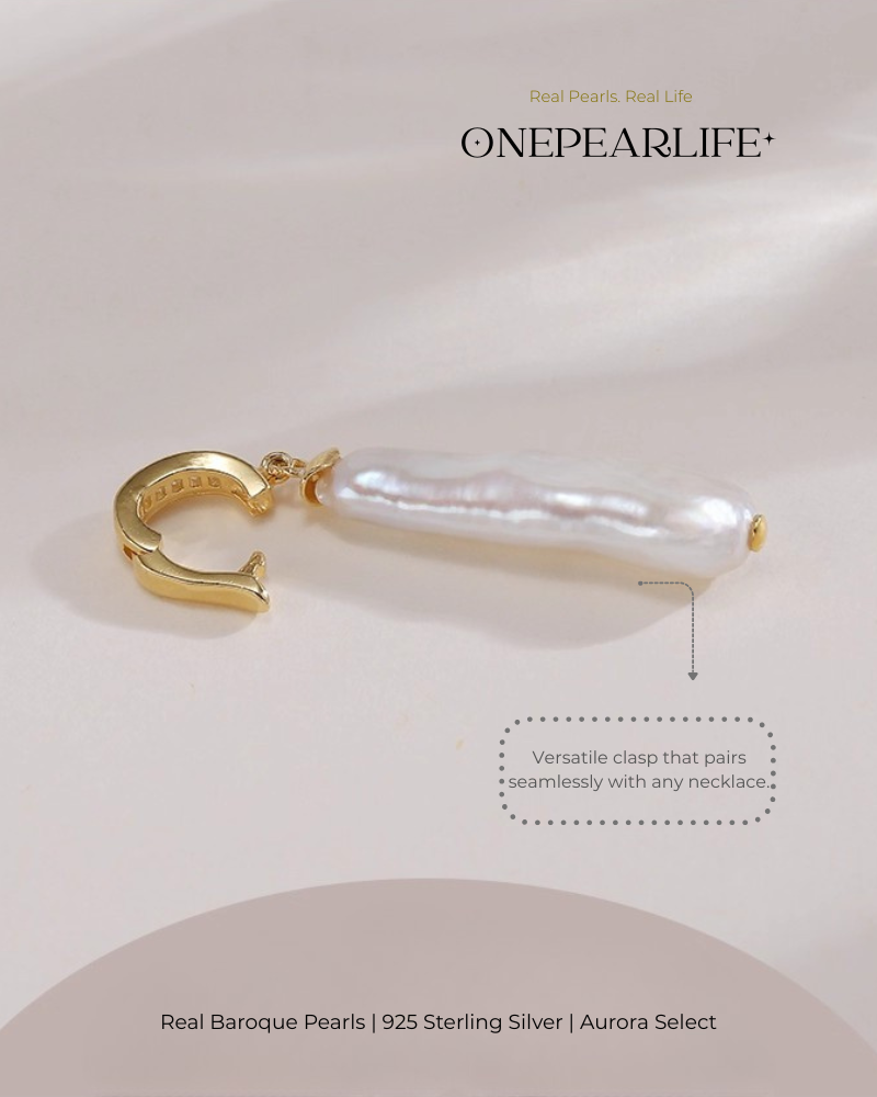 Eira – AAA Quality Natural Baroque Long Teardrop Pearl Pendant | 8×12mm | 18K Gold Vermeil orr 925 Sterling Silver Onepearlife