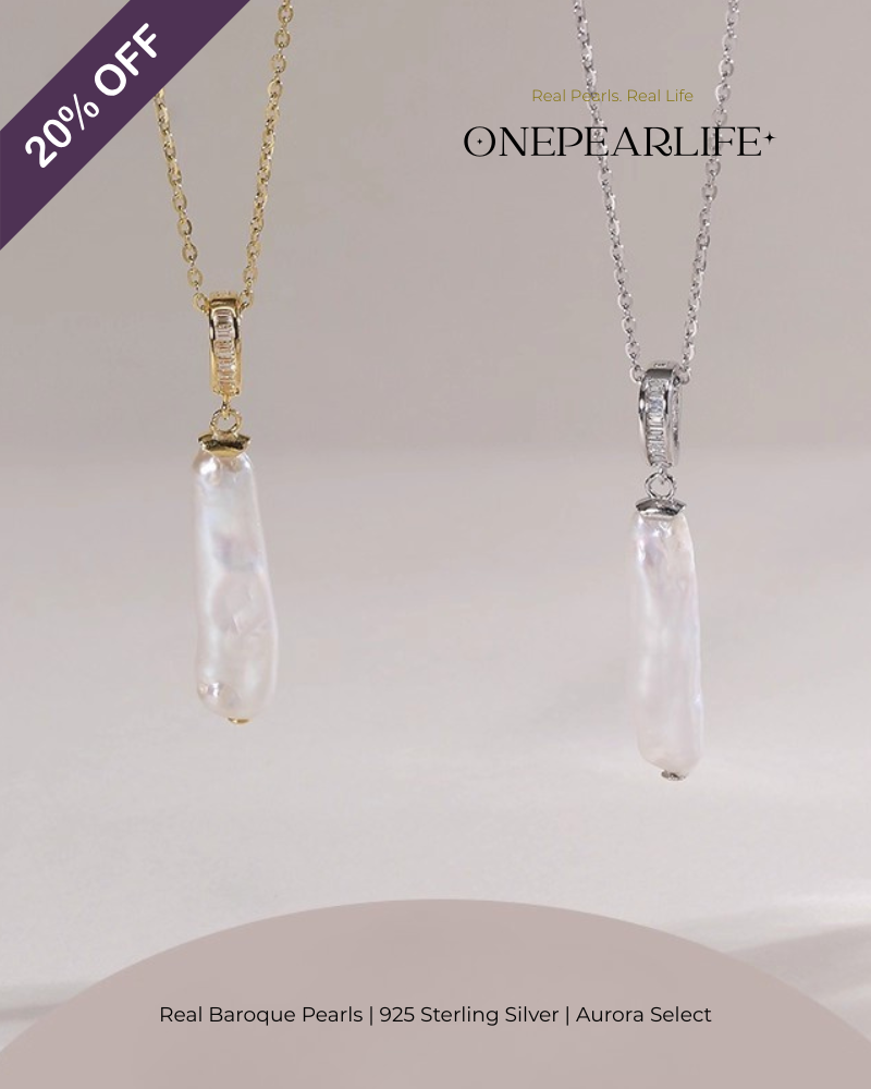 Eira – AAA Quality Natural Baroque Long Teardrop Pearl Pendant | 8×12mm | 18K Gold Vermeil orr 925 Sterling Silver Onepearlife