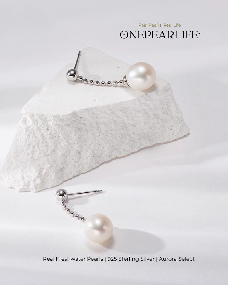 Ella – AAA Quality Natural Freshwater Oval High-Luster Pearl Drop Earrings | 9–9.5mm | 925 Sterling Silver