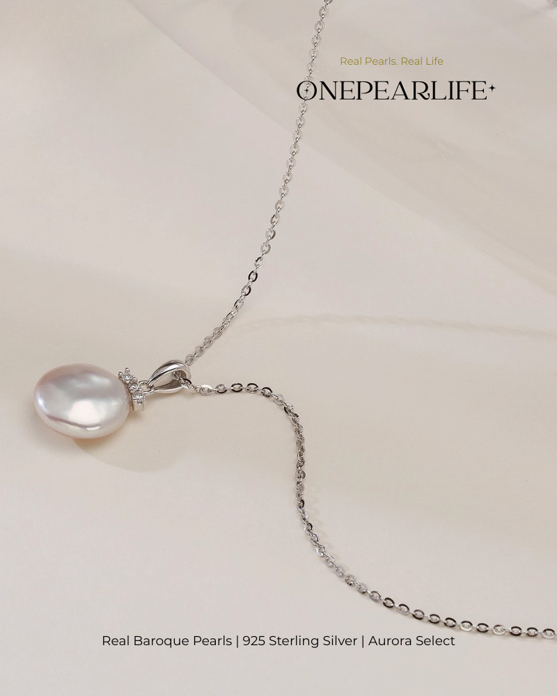 Elysia – AAA Quality Natural Baroque Button Pearl Necklace | 10×12mm | 18K Gold Vermeil Pendant