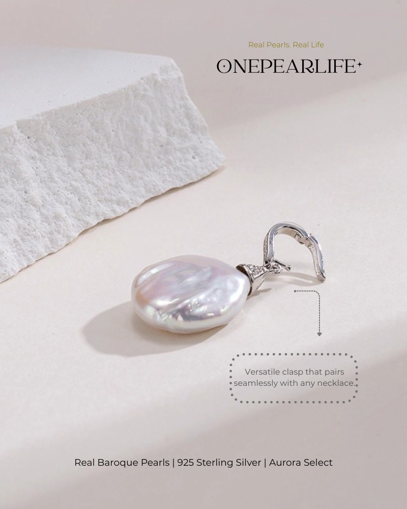 Elysia – AAA Quality Natural Baroque Button Pearl Necklace | 10×12mm | 18K Gold Vermeil Pendant Onepearlife