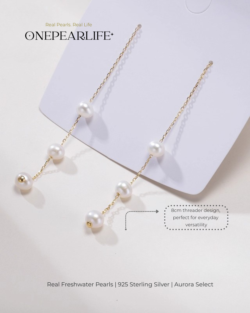 Faye – AAA Quality Natural Freshwater Pearl Drop Threader Earrings | 6–6.5mm | 18K Gold Vermeil