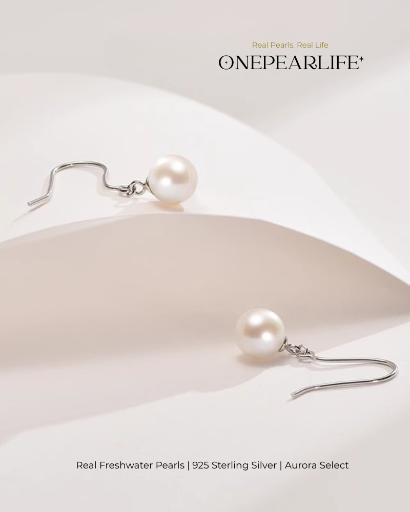Fiona – AAA Quality Natural Freshwater White Pearl Hook Earrings | 8–8.5mm | 925 Sterling Silver
