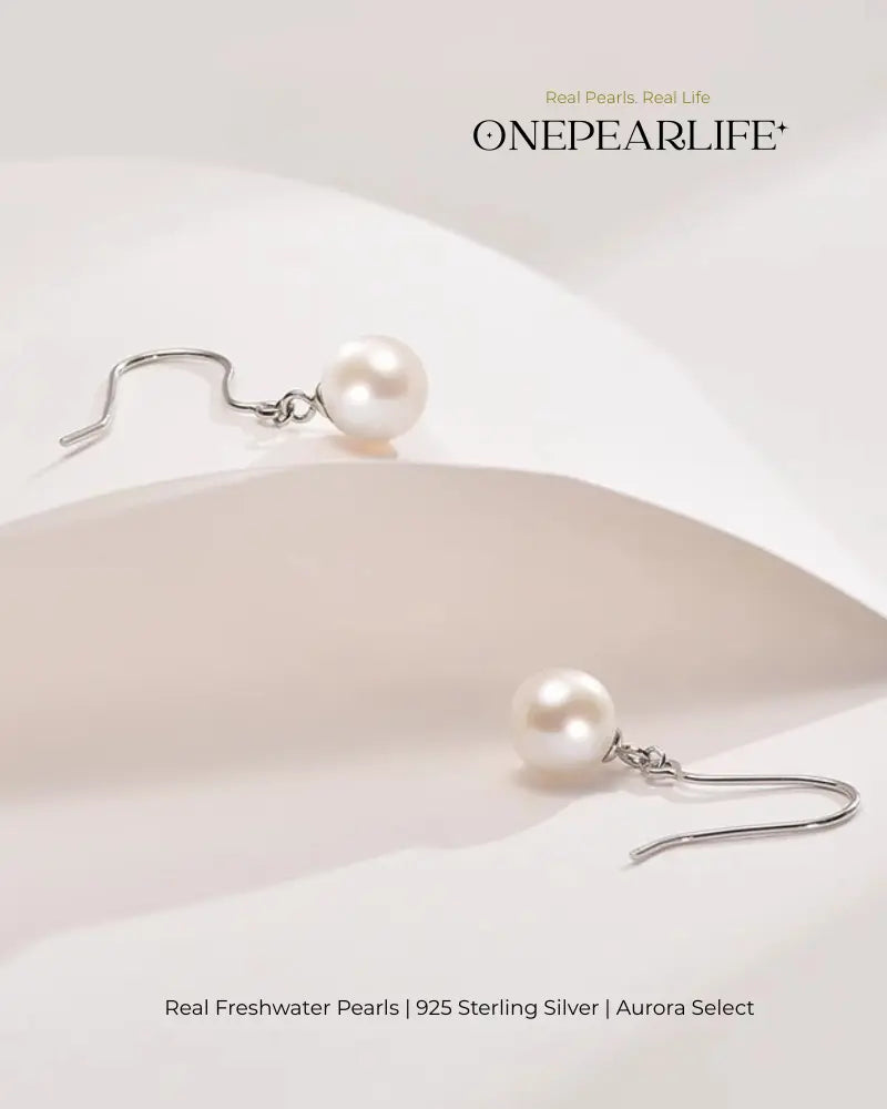Fiona – AAA Quality Natural Freshwater White Pearl Hook Earrings | 8–8.5mm | 925 Sterling Silver Onepearlife