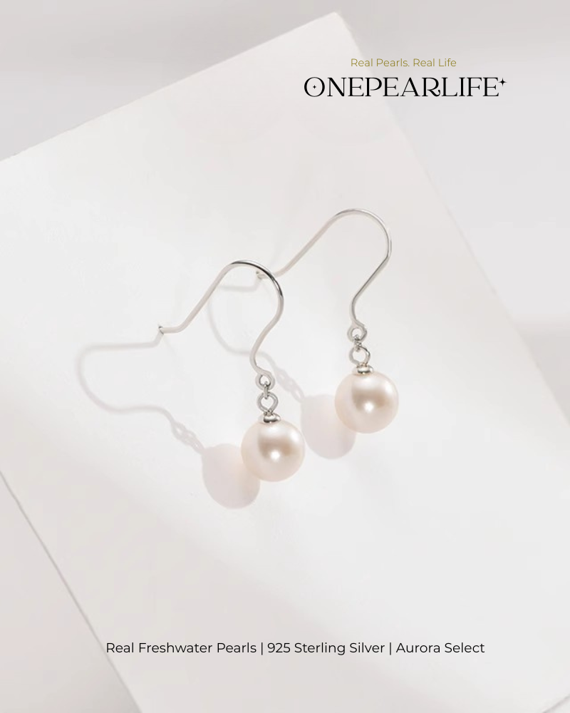 Fiona – AAA Quality Natural Freshwater White Pearl Hook Earrings | 8–8.5mm | 925 Sterling Silver