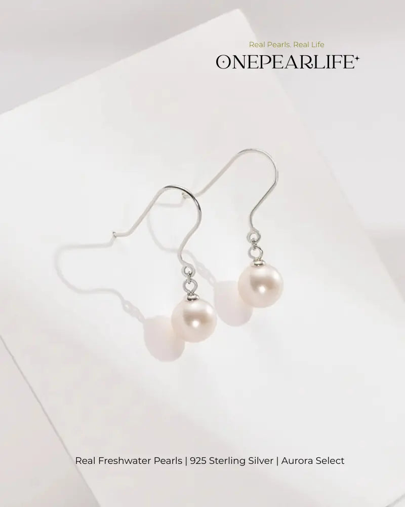 Fiona – AAA Quality Natural Freshwater White Pearl Hook Earrings | 8–8.5mm | 925 Sterling Silver Onepearlife