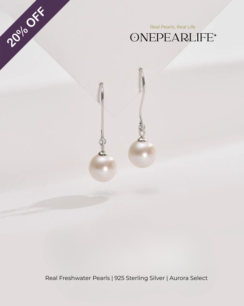 Fiona – AAA Quality Natural Freshwater White Pearl Hook Earrings | 8–8.5mm | 925 Sterling Silver