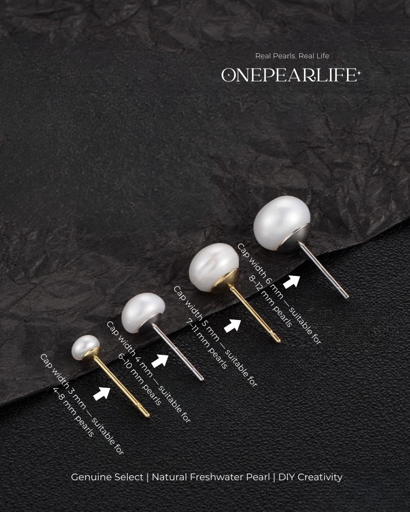 925 Silver & 18K Gold Vermeil Pearl Earring Base | DIY Basic Earring Setting for Custom Jewelry (Per Pair)