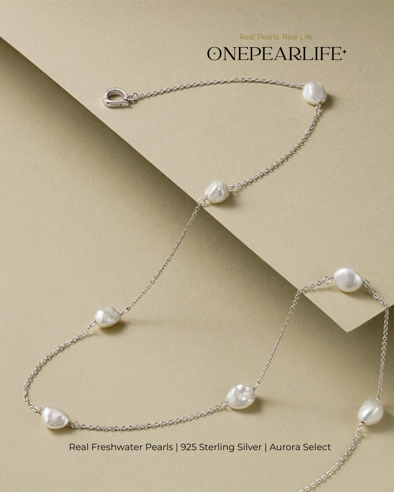 Isla – AAA Quality Natural Baroque Freshwater Pearl Drop Pendant Necklace | 6–8mm | 925 Sterling Silver