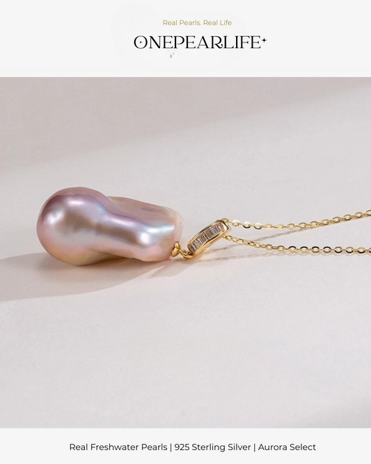 Isla – AAA Quality Natural Baroque Iridescent Purple Pearl Pendant Necklace | 14×16mm | 18K Gold Vermeil Onepearlife