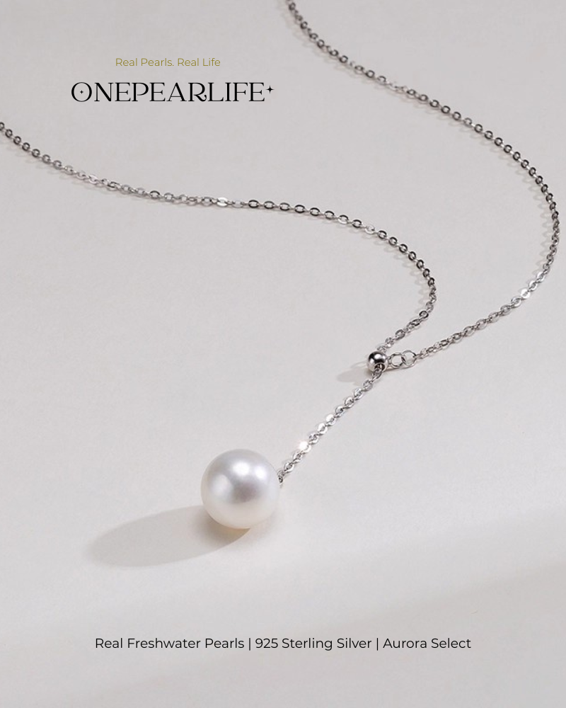 Isolde – AAA Quality Natural Freshwater Single Pearl Y Pendant | 9–9.5mm | 925 Sterling Silver Onepearlife