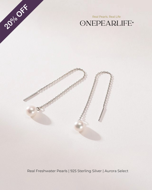 Liora – AAA Quality Natural White Freshwater Teardrop Pearl Threader Earrings | 7–7.5mm | 925 Sterling Silver Onepearlife