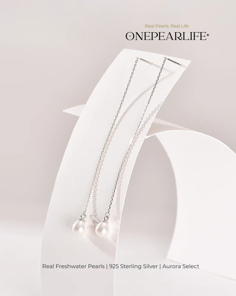Liora – AAA Quality Natural White Freshwater Teardrop Pearl Threader Earrings | 7–7.5mm | 925 Sterling Silver