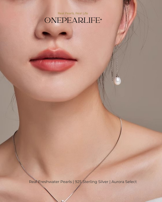 Liora – AAA Quality Natural White Freshwater Teardrop Pearl Threader Earrings | 7–7.5mm | 925 Sterling Silver Onepearlife