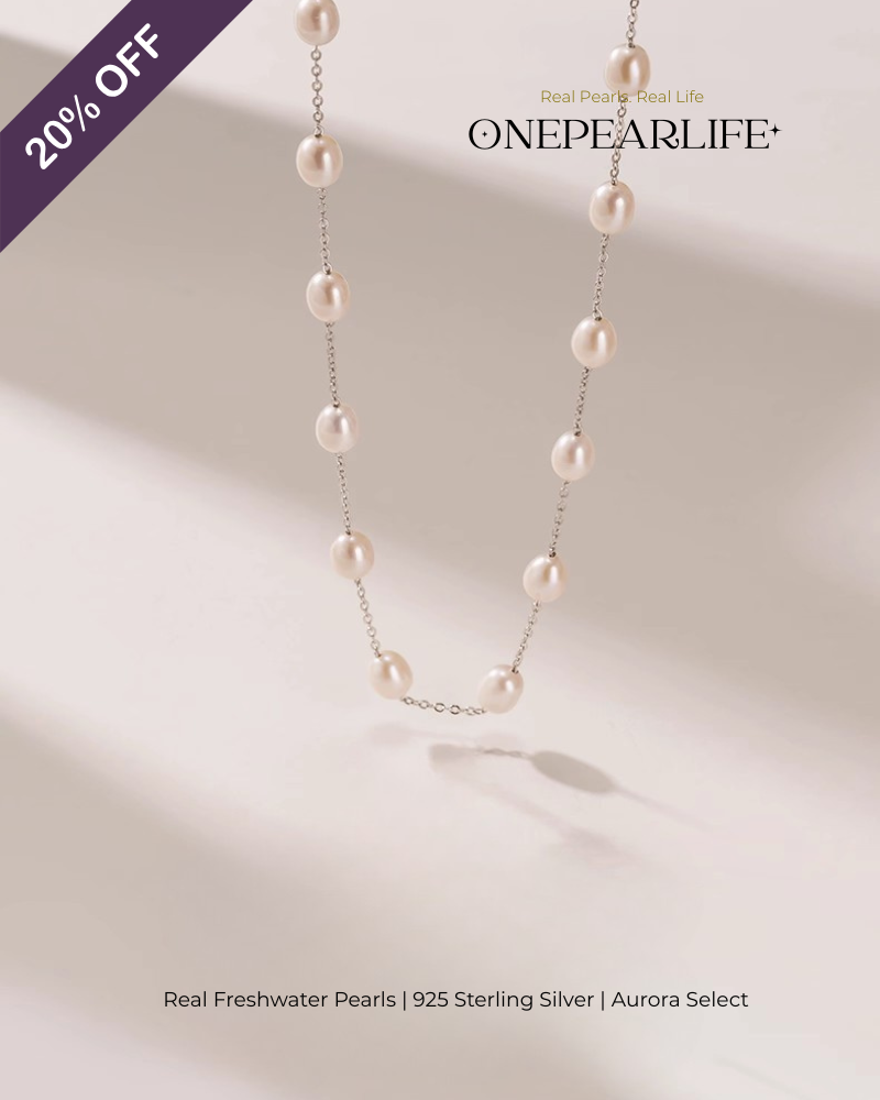 Aria – AAA Quality Natural Rice-Shaped Freshwater Pearl Station Necklace | 6–7mm | 925 Sterling Silver