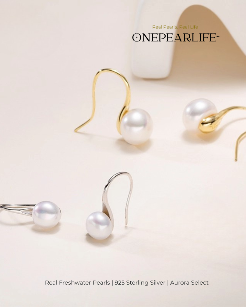 Lulu – AAA Quality Natural Freshwater Pearl High-Heel Hook Earrings | 7–7.5mm | 925 Sterling Silver or 18K Gold Vermeil