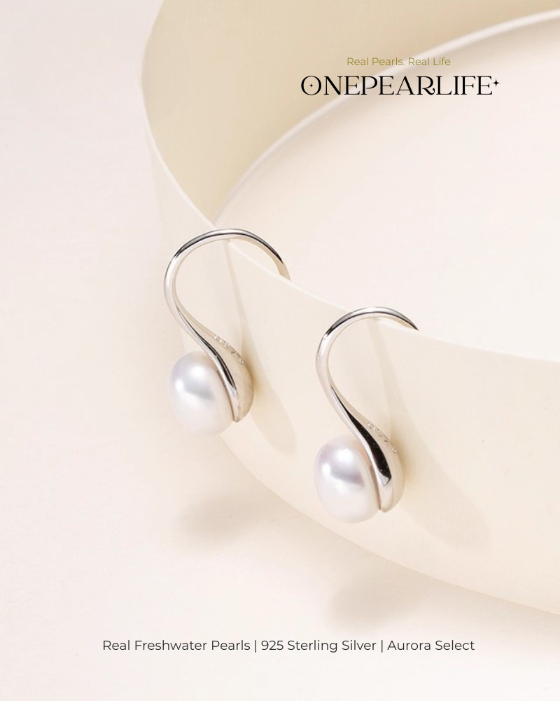 Lulu – AAA Quality Natural Freshwater Pearl High-Heel Hook Earrings | 7–7.5mm | 925 Sterling Silver or 18K Gold Vermeil