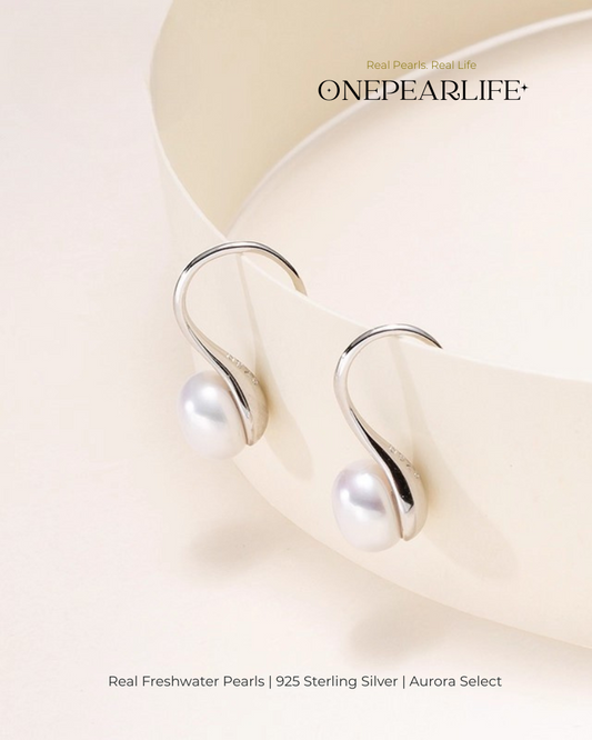 Lulu – AAA Quality Natural Freshwater Pearl High-Heel Hook Earrings | 7–7.5mm | 925 Sterling Silver or 18K Gold Vermeil Onepearlife