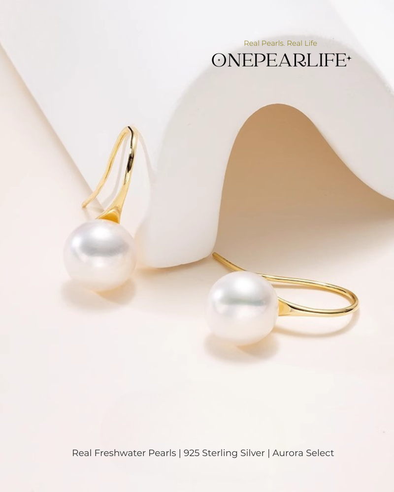 Lulu – AAA Quality Natural Freshwater Pearl High-Heel Hook Earrings | 7–7.5mm | 925 Sterling Silver or 18K Gold Vermeil