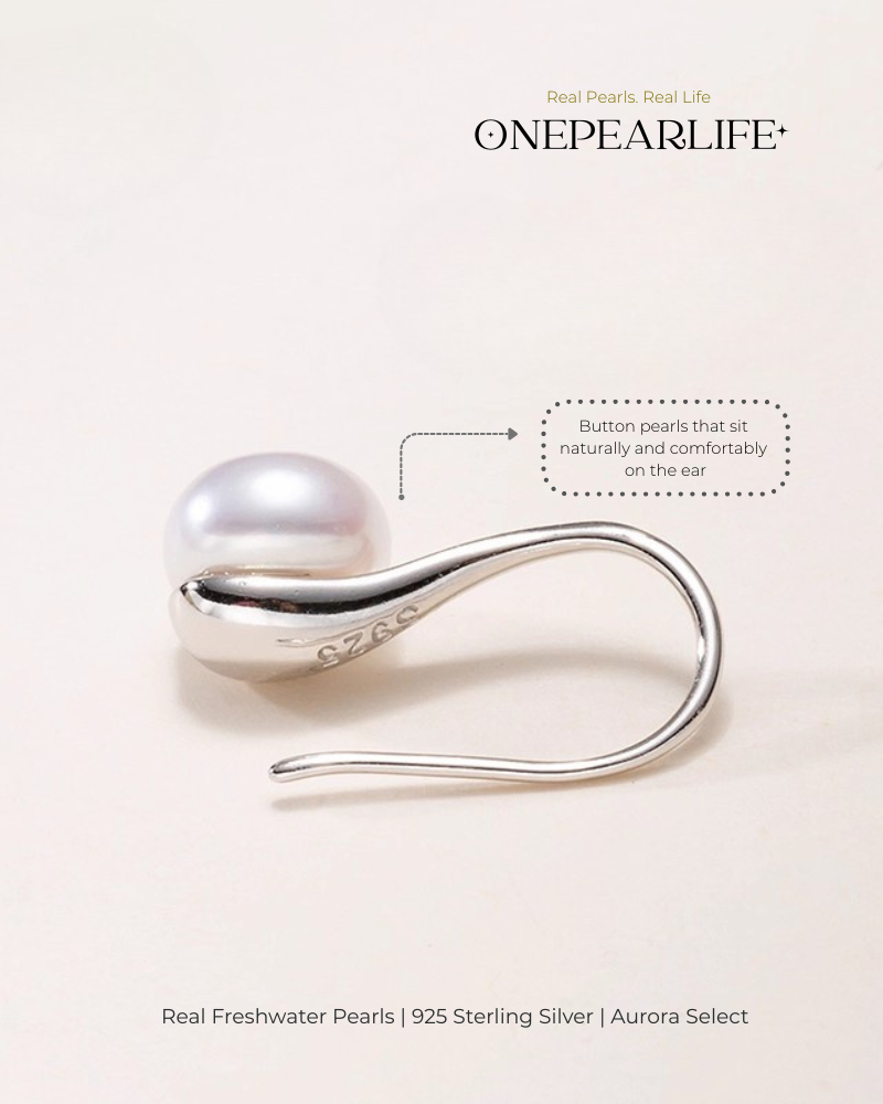 Lulu – AAA Quality Natural Freshwater Pearl High-Heel Hook Earrings | 7–7.5mm | 925 Sterling Silver or 18K Gold Vermeil