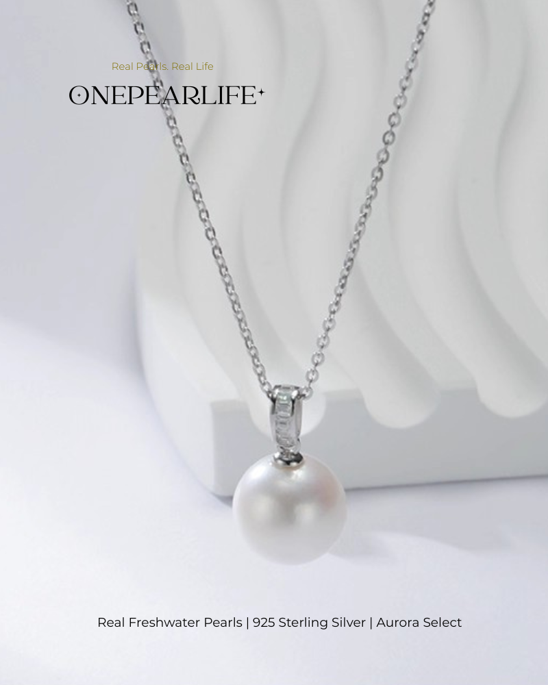 Luna – AAA Quality Natural Freshwater Round Pearl Pendant | 9–9.5mm | 925 Sterling Silver Onepearlife