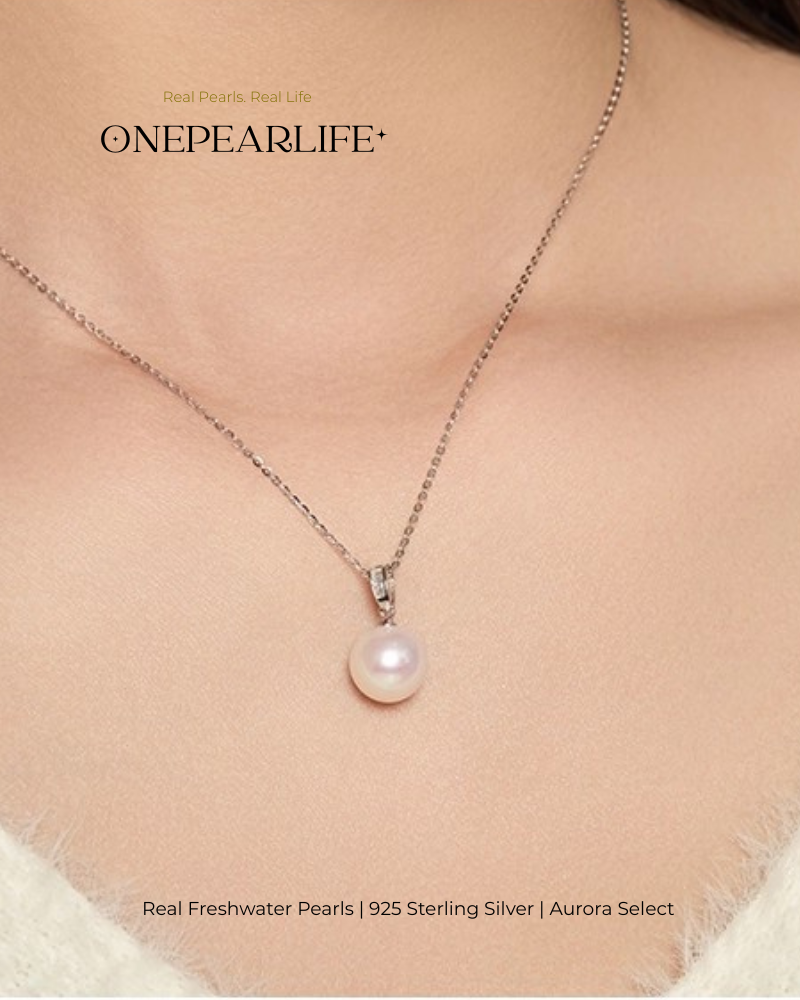 Luna – AAA Quality Natural Freshwater Round Pearl Pendant | 9–9.5mm | 925 Sterling Silver Onepearlife