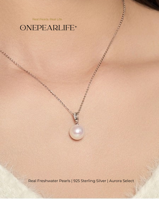 Luna – AAA Quality Natural Freshwater Round Pearl Pendant | 9–9.5mm | 925 Sterling Silver Onepearlife