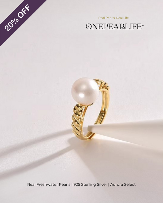 Lunira – AAA Quality Natural Freshwater Pearl Adjustable Ring | 8–8.5 mm | 18K Gold Vermeil Onepearlife