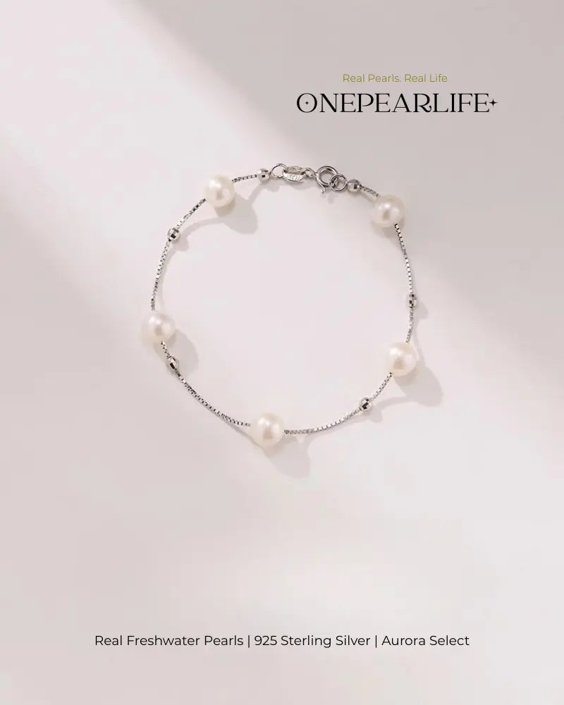 Lyrella – AAA Quality White Freshwater Pearl Starry Bracelet | 7–7.5 mm | 925 Sterling Silver Onepearlife