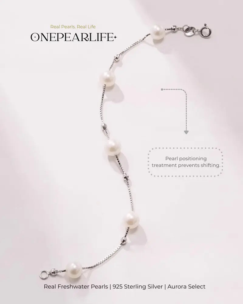 Lyrella – AAA Quality White Freshwater Pearl Starry Bracelet | 7–7.5 mm | 925 Sterling Silver